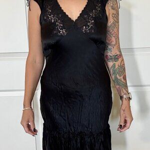 Vintage Betsey Johnson Silk Slip Dress, Black, Y2K, Size Large (8-10)